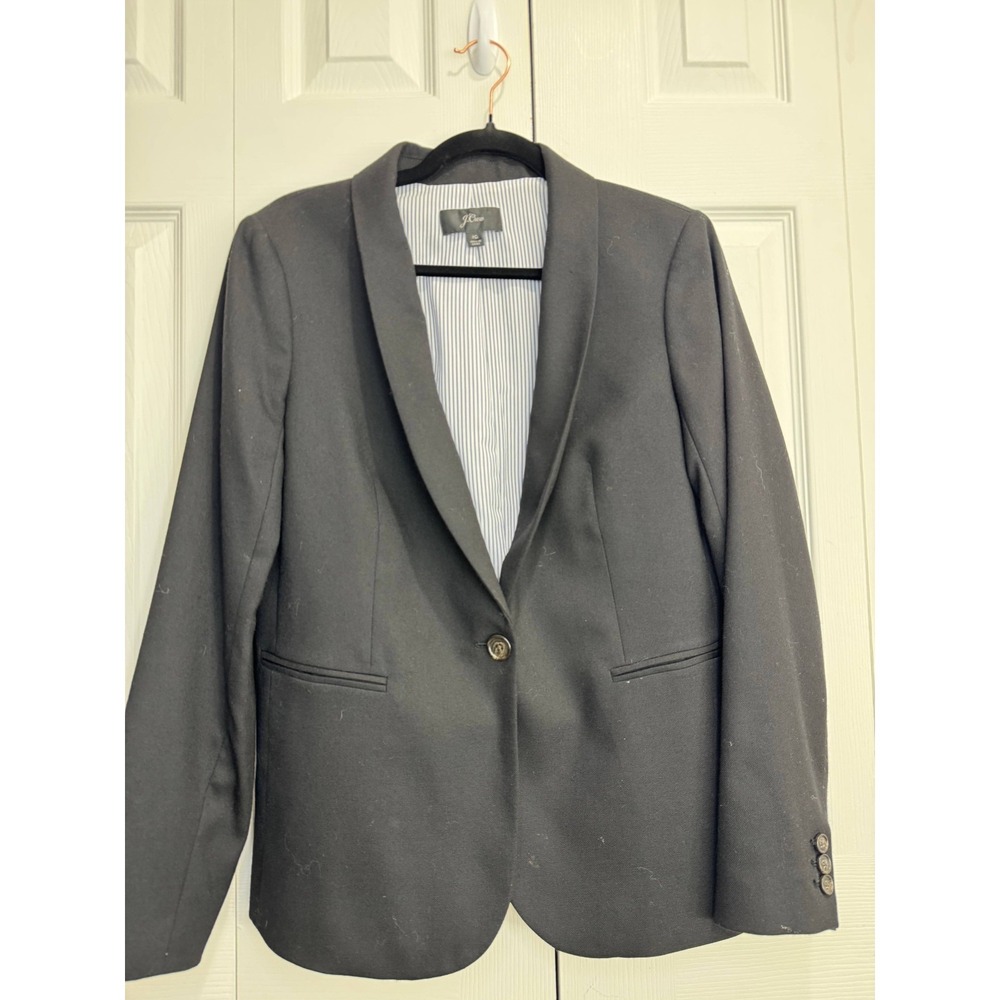 J.Crew Italian Stretch Wool Parke Blazer Women's 10 Black Single-Button Classic - Picture 2 of 11